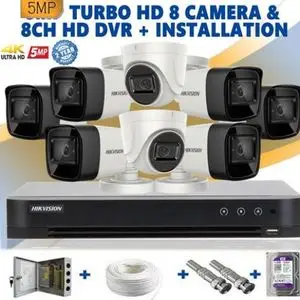 Hikvision kit Complet Vidéosurveillance 5MP de 8 Caméras 2 Etanche 6 Intérieur, pack de A à Z