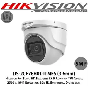 Hikvision Camera de surveillance 5MP Dôme Audio DS-2CE76H0T-ITMFS  2.8 mm - Micro intégré