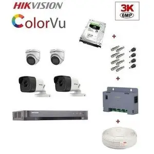 Hikvision Pack Complet 4 Caméra de Surveillance 3K 6MP COLOR + DVR 4ch et Tous accessoires