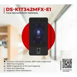 Hikvision Pointeuse et Contrôle d'accès Faciale étanche WIFI (Facial+Empreinte+Carte) (DS-K1T342MFWX-E1)