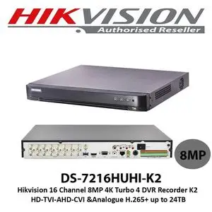 Hikvision DVR 16CH Up to 8MP Turbo 4K ( Support 8MP,5MP,4MP et 2 disque Dur up to 24TB ) 72HUHI