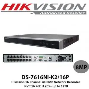 Hikvision NVR 16CH 4K PoE 16 Caméras de surveillance IP Up to 8MP DS-7616NI-K2/16P -2 X Disque dur