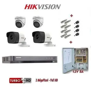 Hikvision Pack Complet Caméra de Surveillance de DVR 4 et 4 Caméras 2MP 1080P