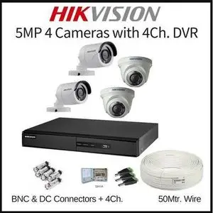 Hikvision Kit Complet cameras de surveillance 3K/6MP DVR 4CH Pro + 4 Caméras