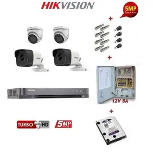 Hikvision Pack Complet Caméra de Surveillance de DVR 4ch et 4 Caméras 6MP/3K Couleur