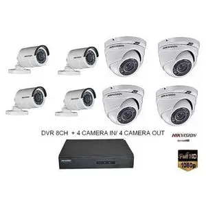 Hikvision Pack Système de Surveillance de DVR 8ch et 4 Caméras outdoor 4 Caméras indoor métal -2Mpixel 1080p
