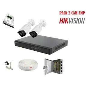 Hikvision Pack Complet de A à Z de Camera de Surveillance 5MP FHD de 2 Cameras