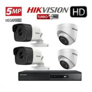 Hikvision Kit Turbo HD DVR 8CH Pro + 6 Caméras Dome 5MP et 2 Cameras Extérieur Jour/Nuit + 100 Métres cable coaxial D-LINK + 16 BNC + 8 DC + Bloc d'alimentation 8P + Microphone