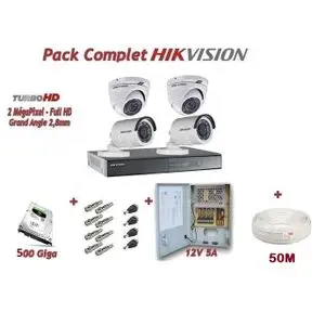 Hikvision Pack Complet de 4 Camera de surveillance 2MP A à Z