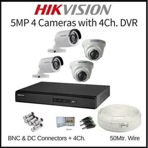 Hikvision Kit Complet de cameras de surveillance DVR 4CH Pro + 2 Caméras Dome 5MP et 2 Extérieur Jour/Nuit