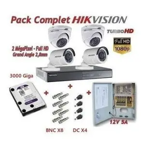 Hikvision Pack Complet Vidéo Surveillance DVR 4+ 4Caméras +Disque dure 3TB