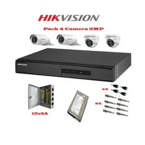 Hikvision Pack Complet DVR 4voies Turbo HD +Disque dure 500GB+ 4 Caméras (2Bullets 2dômes) + Bloc d'alimentation 12V5A + Connecteurs BNC &amp; 12v