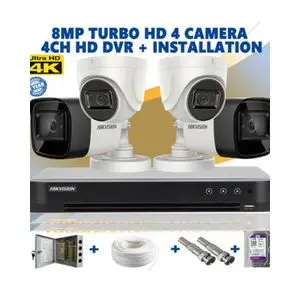 Hikvision Pack Complet de A à Z de 4 Caméras de Surveillance de 8MP 4K