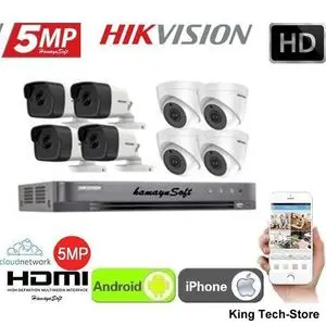 Hikvision Pack de 8 Cameras de surveillance ( 4EXT - 4INT ) 5MP Jour/Nuit + DVR 4K 8CH