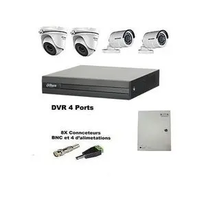 Hikvision Pack videosurveillance de DVR et 4 Caméras 2MP + Bloc 4 + Fiche