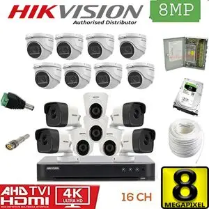 Hikvision Pack de 16 Caméras de Surveillance Complet de A à Z de 8MP 4K 12 Dome , 4 Etanche 16CH
