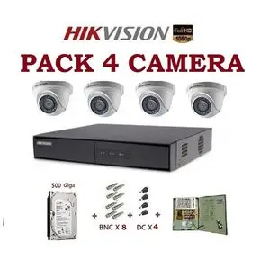 Hikvision Pack Complet Système Surveillance DVR 4 + 4 Caméras dômes +HDD 500GB + Bloc d'alimentation + Connecteurs BNC &amp; DC