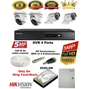 Hikvision Pack Caméras de Surveillance Complet 4 de A à Z de 5MP Jour/Nuit