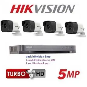 Hikvision Pack Caméras de surveillance 5MP Contient 4 Cameras etanche + DVR Turbo HD 5 MP