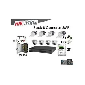 Hikvision Pack Professionnel Complet Hikvision 2MP TRBOHD DVR 8ch + 4 Caméras  + 4 Camera Dome + Disque dur 3T + Micro + Alimentation 10A + Fiches 8 DC &amp; 16BNC