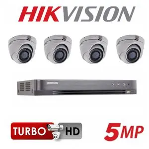 Hikvision Pack Caméras de surveillance 5MP Contient 4 Cameras Domes + DVR Turbo HD 5 MÉGAPIXEL