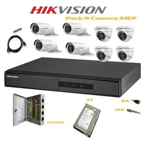 Hikvision Pack Professionnel  Complet  DVR 8ch + 8 Camera + Disque dur 2T + HDMI+ Alimentation 10A + Fiches 8 DC &amp; 16BNC