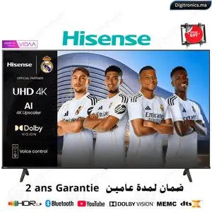 Hisense 43 4K Ultra HD Smart Vidaa Série A6Q Dolby Vision Wi-Fi Bluetooth, Récepteur Intégré + Support gratuit, 43A6Q