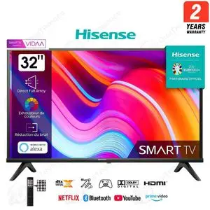 Hisense 32 Smart Tv HD Système Vidaa Série A4K, Durant 2 Ans Garantie, 32A4K