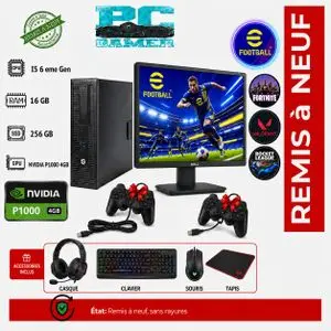 Hp PC GAMER COMPLET i5 6éme Gén - 16GB RAM - 256GB SSD - NVIDIA P1000 4GB + ECRAN DELL 22" + DEUX MANETTES + COMBO + 4 JEUX INSTALLE - remis à neuf
