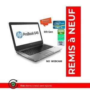 Hp ProBook 640 G2 -14" - Core i3 6100U- 4 GB RAM - 500GB Sans cam -Remis à Neuf - QWERTY