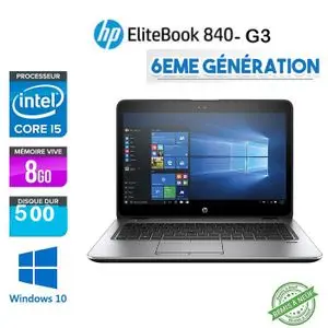 Hp Ultraportable EliteBook 840 G3 - 14" - Intel Core i5 6ème Génération - 8GB RAM + 500GB HDD - Windows - Full HD - Remis à neuf