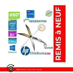Hp PC Portable EliteBook X360 G2 - 14" - Intel Core i5 7ème Génération - 8GB RAM + 256GB SSD - Windows - Tactile - Remis à neuf