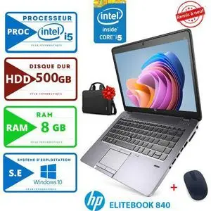 Hp PC PORTABLE EliteBook 840-CORE INTEL i5-RAM 8Go- 500Go HDD -CARTABLE ET SOURIS GRATUIT-GARANTIE DE 6 MOIS -remise à neuf