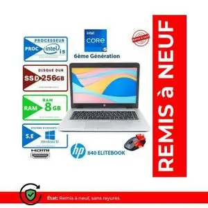 Hp EliteBook 850 G3 Core i5- 6éme Génération - RAM 8Go DDR4 -256 Go SSD + SOURIS GRATUITE- GARANTIE DE 6 MOISRemis à Neuf/