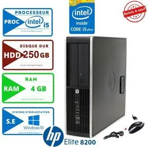 Hp unité centrale 8200 Pro -i5 3.10 GHz-4Go-250Go- Graveur DVD - Remis à neuf/