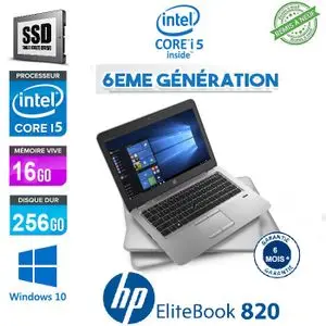 Hp Ordinateur Portable EliteBook 820 - 12.5" - 16GB + 256 - Intel Core i5 6ème Génération - Windows - Remis à neuf