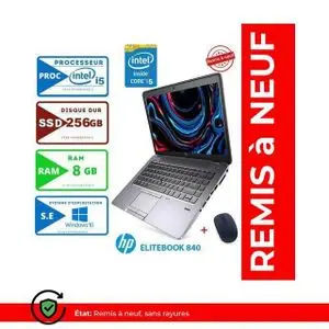 Hp PC Portable EliteBook 840 - 14" - Intel Core i5 - 8GB RAM + 256GB SSD -  SOURIS  GRATUIT- GARANTIE DE 6 MOISRemis à neuf