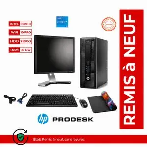 Hp PACK PC BUREAU PRODESK 600 -INTEL CORE I5-RAM 8Go-HDD 250Go-avec Ecran 19" - GARANTIE 6 MOIS-(Remis a Neuf)