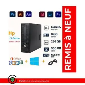 Hp i5 6ème Génération - 8GB RAM - 256GB SSD / 500GB HDD - NVIDIA NVS 510 2GB - Windows 10 + Office + Adobe Master Collection - Remis à Neuf