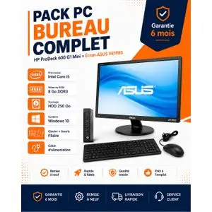 Hp PACK PC BUREAU PRODESK 600 G1-INTEL CORE I5-RAM 8 Go-HDD 250Go-avec Ecran 19" Asus -clavier, souris et tapis gratuits- GARANTIE 6 MOIS-(Remis a Neuf)
