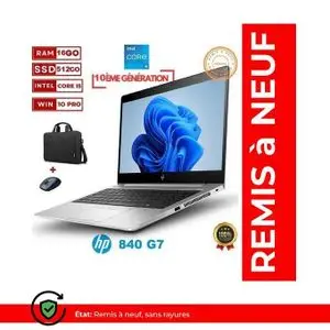 Hp PC Portable ELITEBOOK 840 G7 -10310U- 10EME GENERATION -INTEL CORE I5-10éme -16GB- 512GB SSD- FHD - Remis à neuf