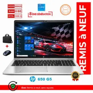 Hp PC Portable Probook 650 Core i3 G5- 8ème Génération- 250Gb HDD- 8GB RAM -Ecran 15.6"- GARANTIE 6 MOIS -remis a neuf - AZERTY