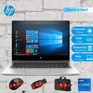 Hp EliteBook 840 G5 - Core i7 8ème génération - RAM 16 Go - SSD 256 Go - Inclus : Cartable, Clé USB 16 Go et Souris - Clavier QWERTY - Remis à neuf