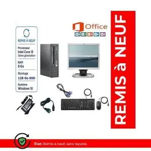 Hp Pack PC Bureau Complet – Core i5 4éme - 8Go RAM - 128Go SSD - Écran 17” - Remis à Neuf
