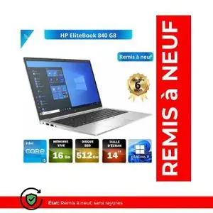 Hp EliteBook 840 G8 I5-1145g7 11éme Génération RAM 16Go DDR4 512Gb SSD QWERTY - REMIS A NEUF