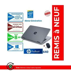 Hp ProBook 640 - Intel Core i3 (6ème Gen) - 8Go RAM - 320Go HDD - 14" - AZERTY - (Remis à Neuf)