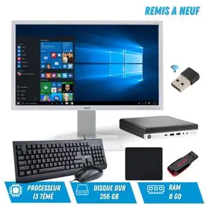 Hp ProDesk 600 G3 Intel® Core™ i3-7éme Ram 8 Go Disque Dur 256 Go SSD + écran 24 pouces Remis à Neuf