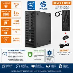 Hp PC Bureau  ProDesk 400 i7 8Go 256Go SSD - Reconditionné - 6 Mois Garantie + Souris Clavier Offerts