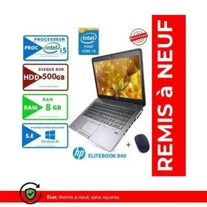 Hp PC PORTABLE EliteBook 840-CORE INTEL i5-RAM 8Go- 500Go HDD -remis à neuf