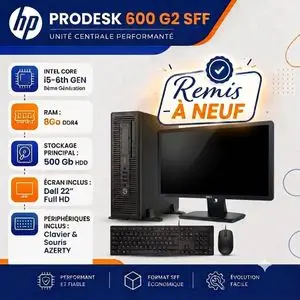 Hp PC Bureau Complet i5 6éme Gén - 8GB RAM - 500GB + Ecrzn 22" + Clavier et souris - remis à neuf